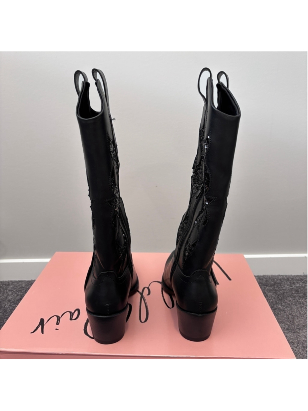 Wild Pair Women's Size 8.5 Black Cowboy Boots w/ Sequin Sparkle Details NIB - Picture 9 of 13